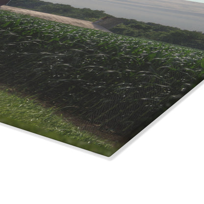 U R There Photography Above the Corn on Piersonville Road II Rustic Farmhouse Tempered-Glass Cutting Board