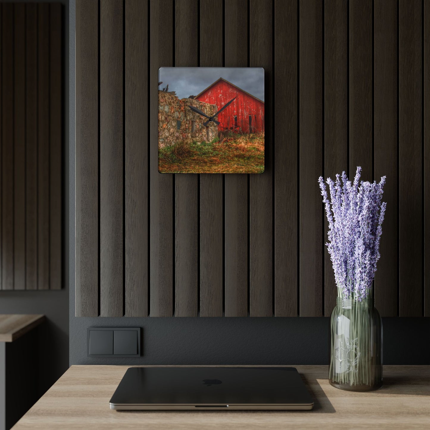 U R There Photography Stanley Road Ruins Rustic Farmhouse Acrylic Analog Wall Clock