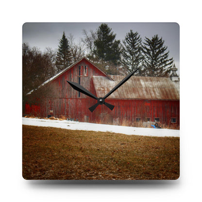 U R There Photography Blacks Corners Road Red Rustic Farmhouse Acrylic Analog Wall Clock