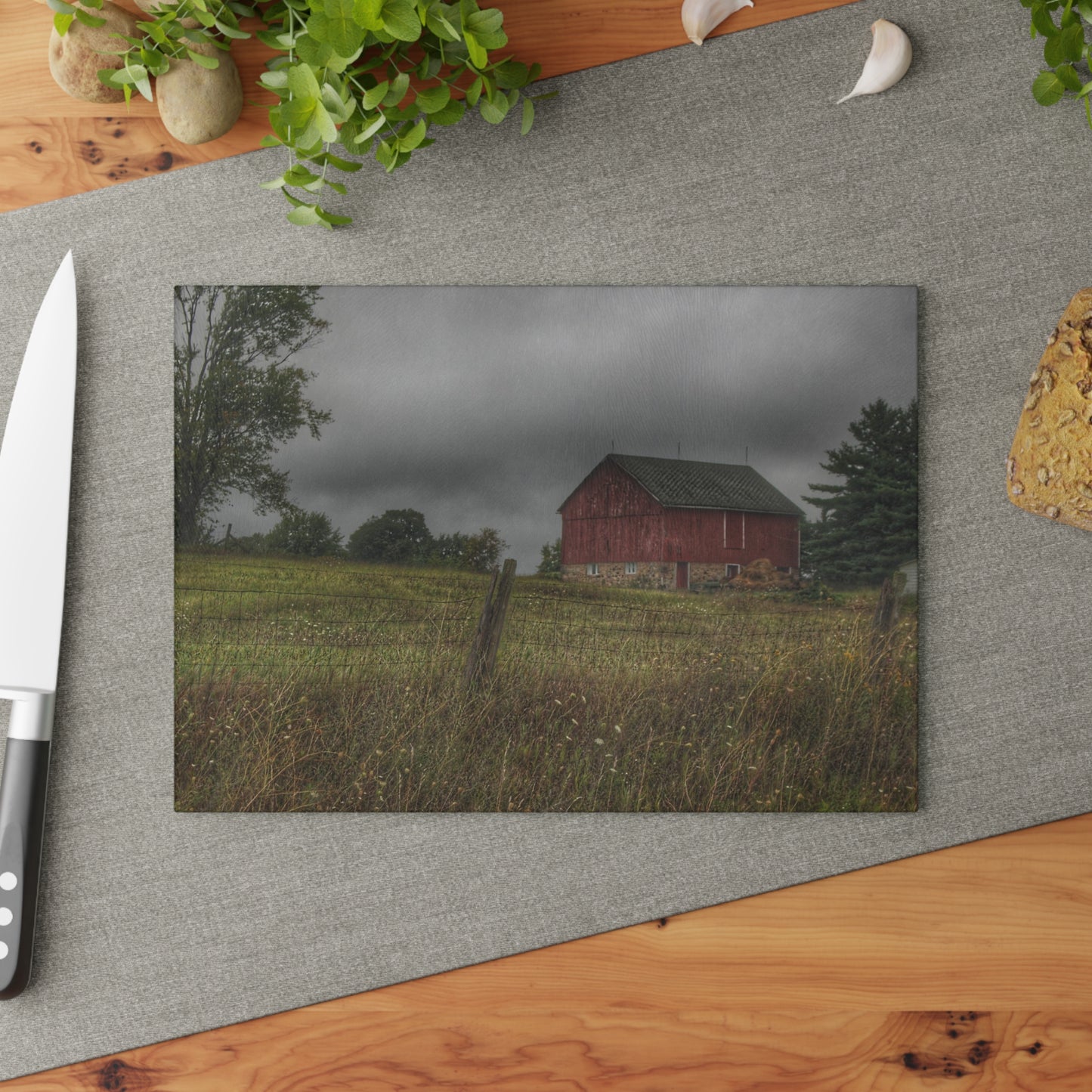 U R There Photography Stone Red Rustic Farmhouse Tempered-Glass Cutting Board