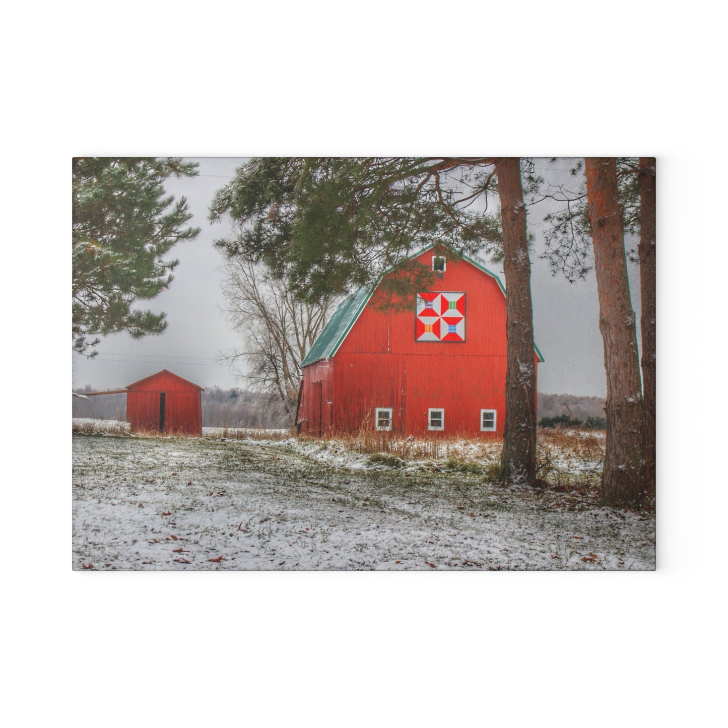 U R There Photography McKail Road Quilted Red Rustic Farmhouse Tempered-Glass Cutting Board