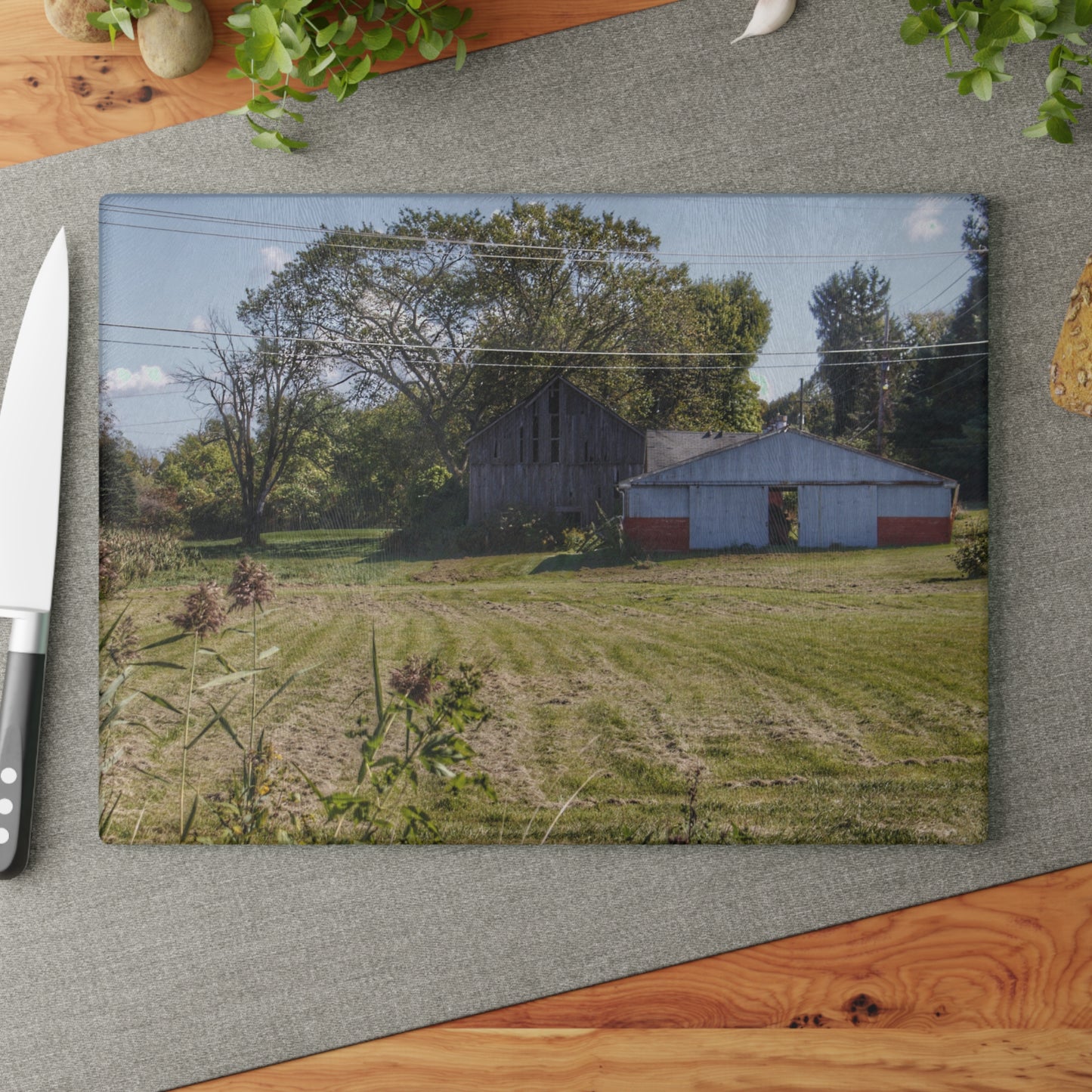 U R There Photography Havens Road Grey Rustic Farmhouse Tempered-Glass Cutting Board