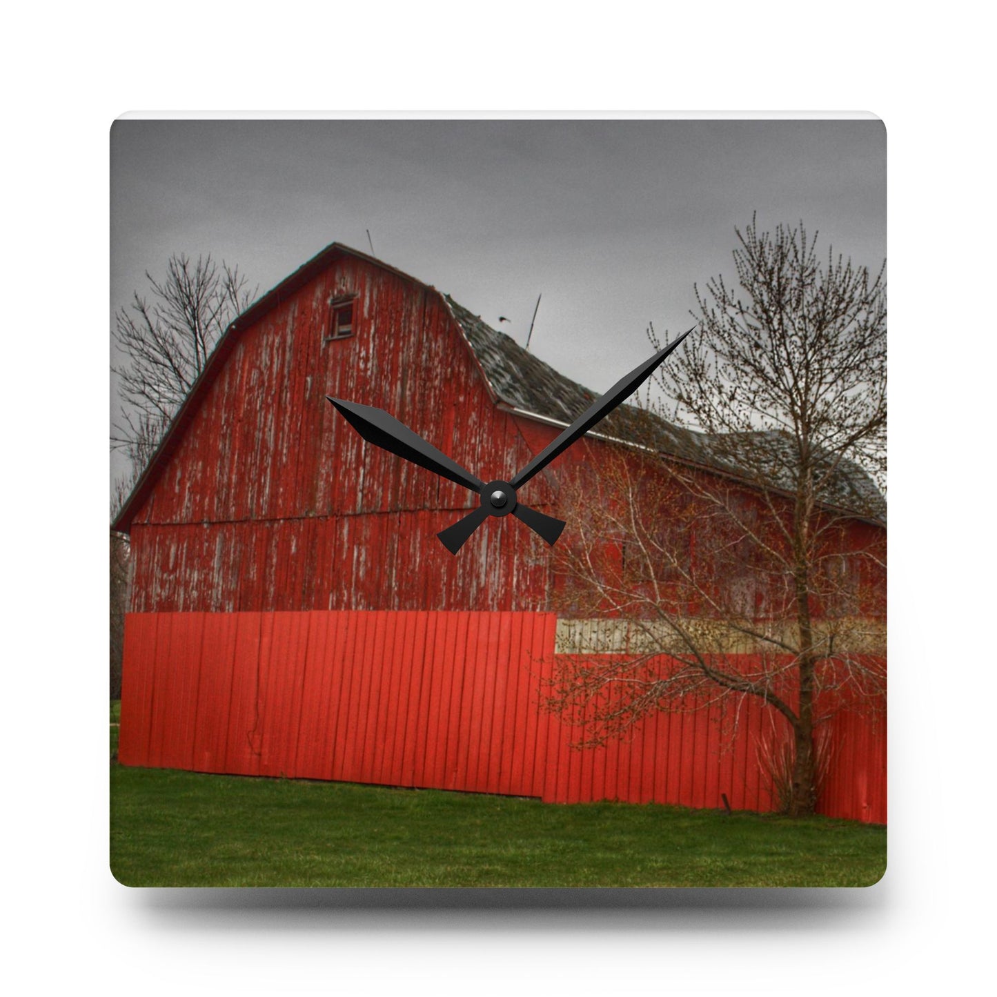 U R There Photography Almont Reds Rustic Farmhouse Acrylic Analog Wall Clock