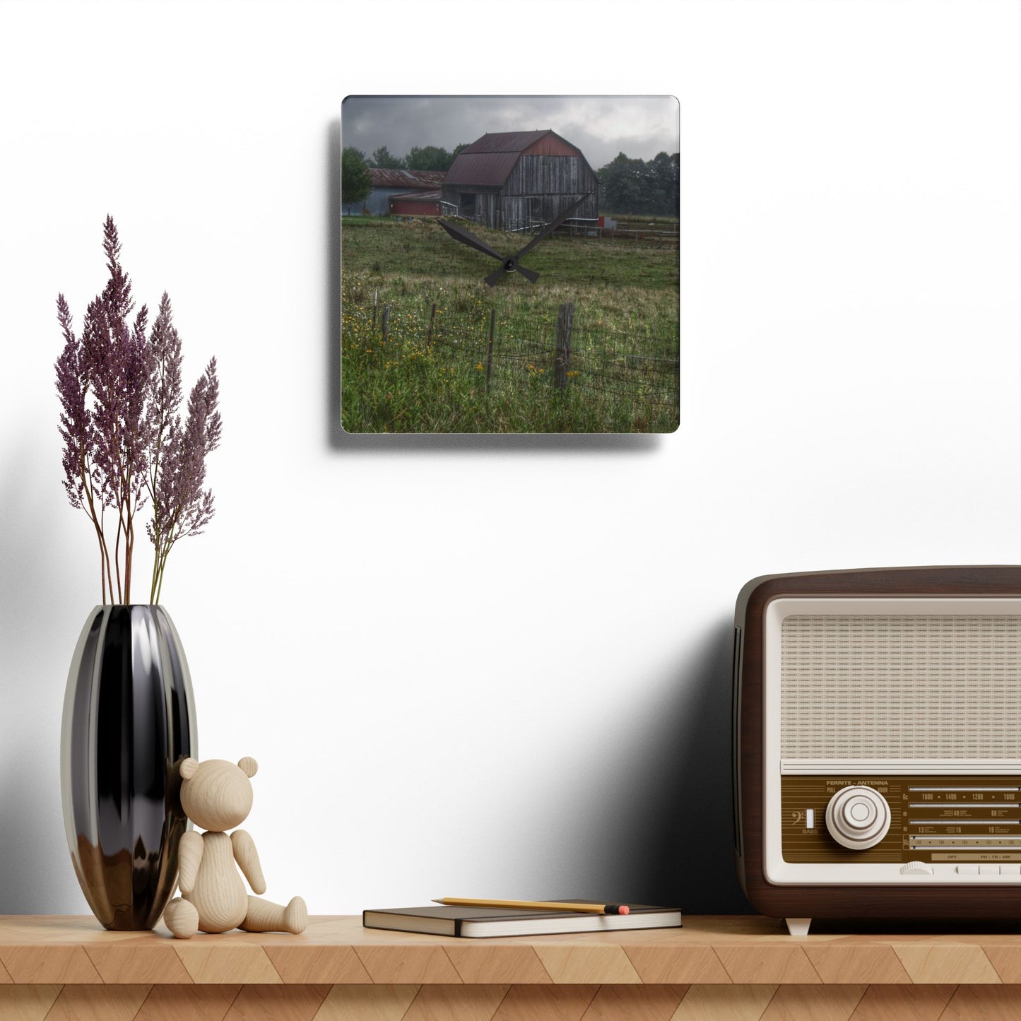 U R There Photography Newark Road Tilted Grey I Rustic Farmhouse Acrylic Analog Wall Clock