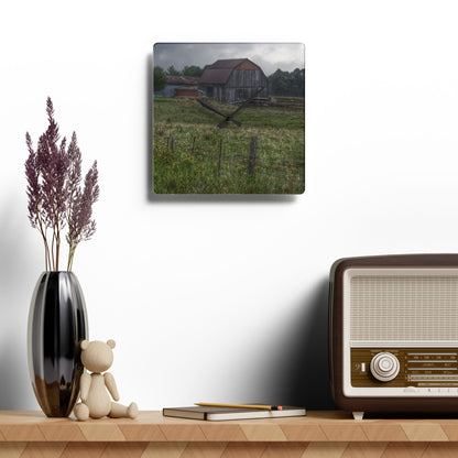 U R There Photography Newark Road Tilted Grey I Rustic Farmhouse Acrylic Analog Wall Clock