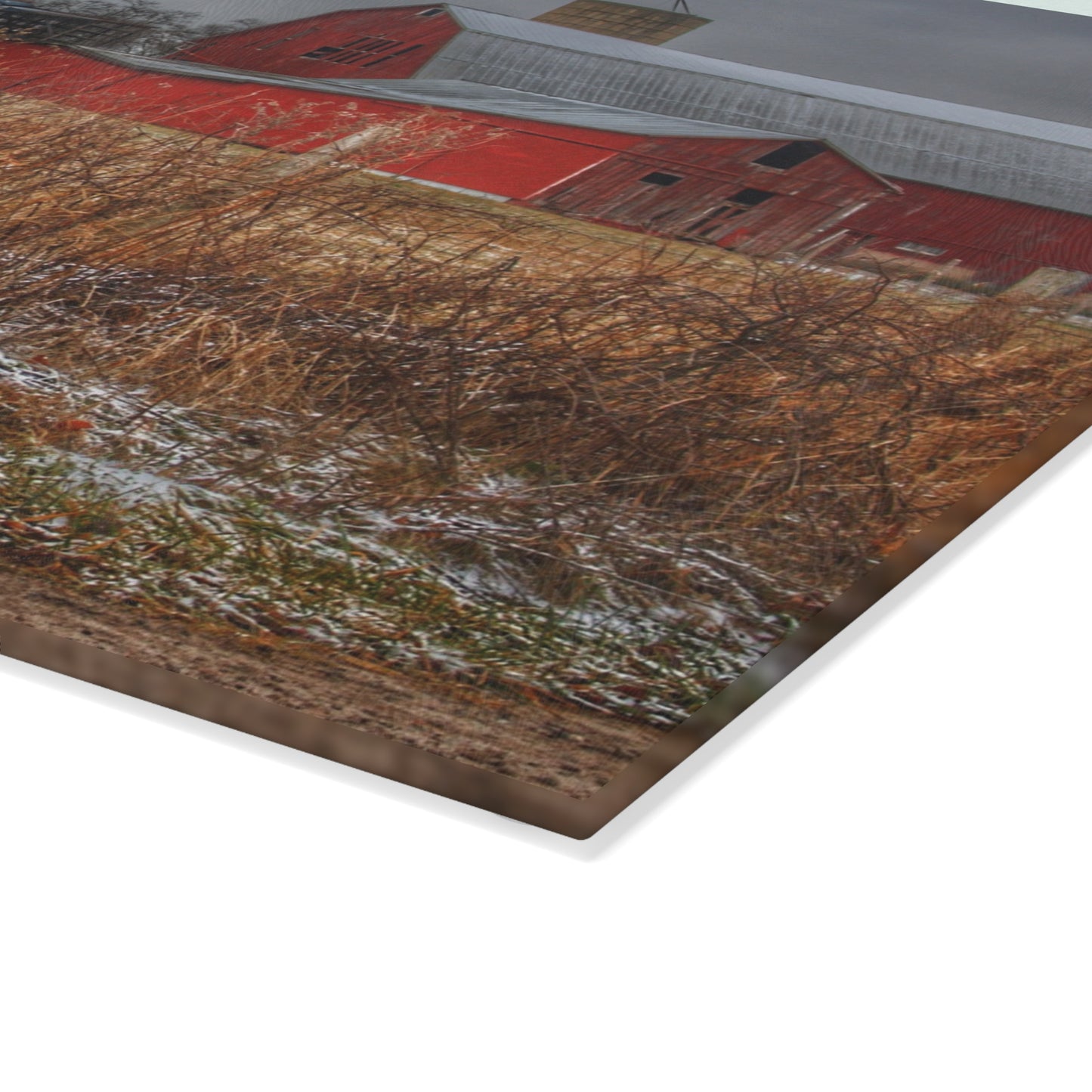 U R There Photography Hough Road Reds I Rustic Farmhouse Tempered-Glass Cutting Board