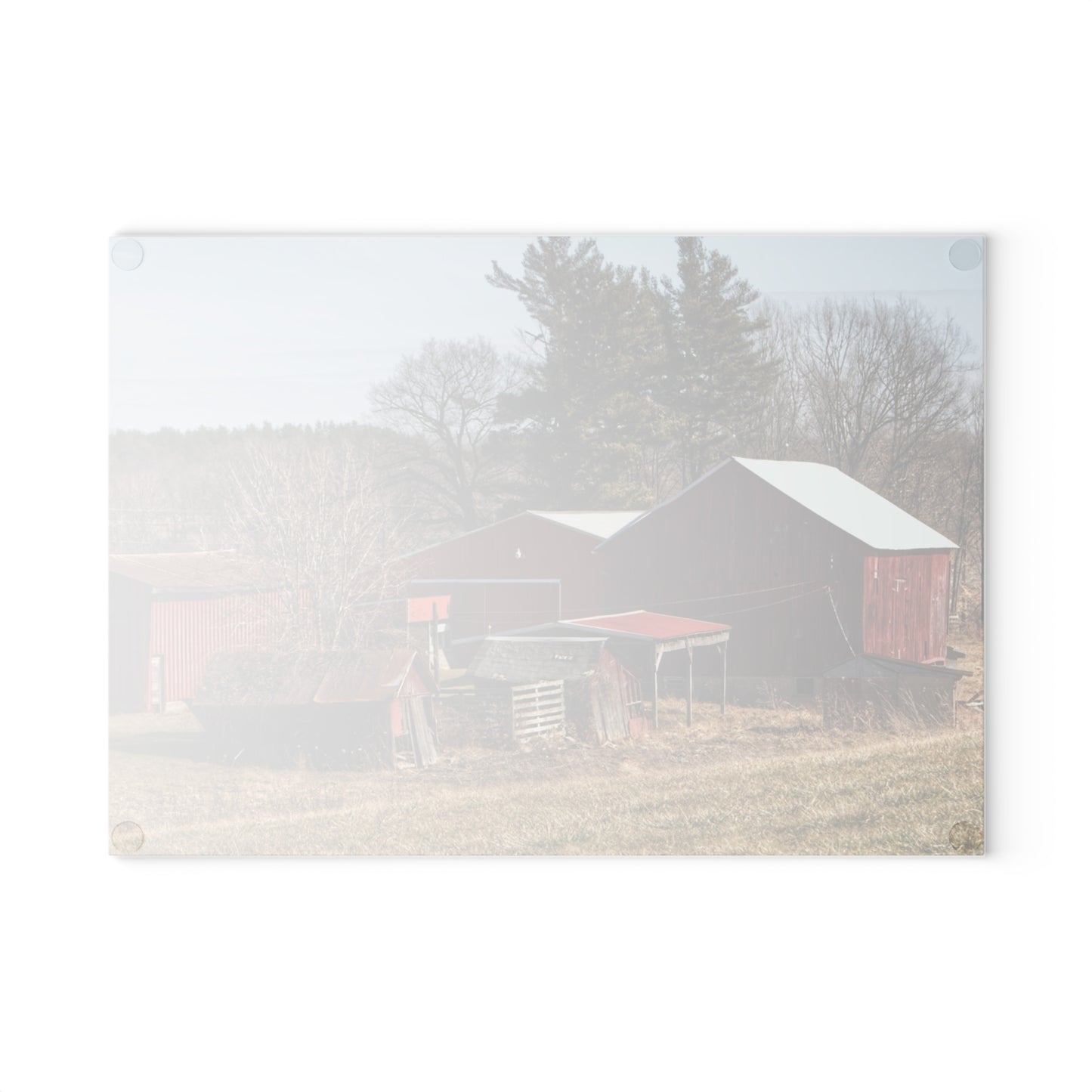 U R There Photography Bronson Lake Reds Rustic Farmhouse Tempered-Glass Cutting Board 8"x 11"