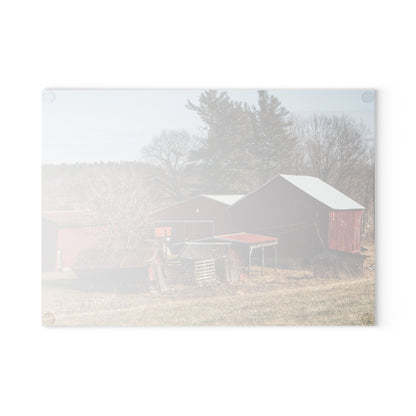 U R There Photography Bronson Lake Reds Rustic Farmhouse Tempered-Glass Cutting Board 8"x 11"
