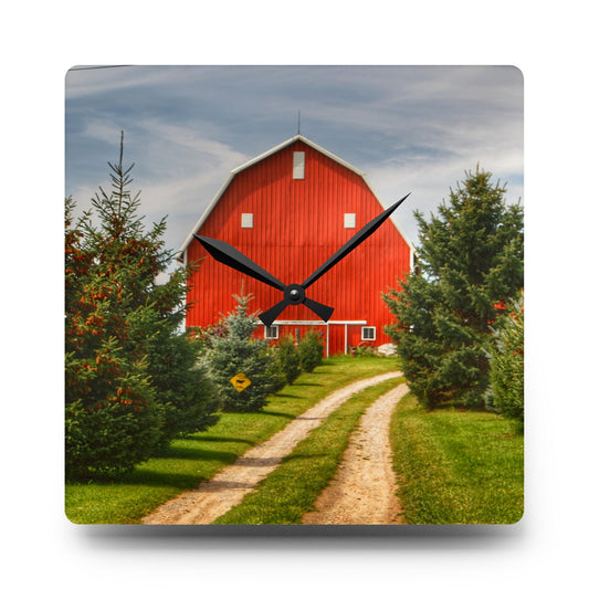 Brown City Road Pine Red Rustic Farmhouse Acrylic Analog Wall Clock 10.75'' × 10.75'' (Square)