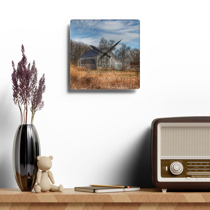 U R There Photography Newark Road White I Rustic Farmhouse Acrylic Analog Wall Clock
