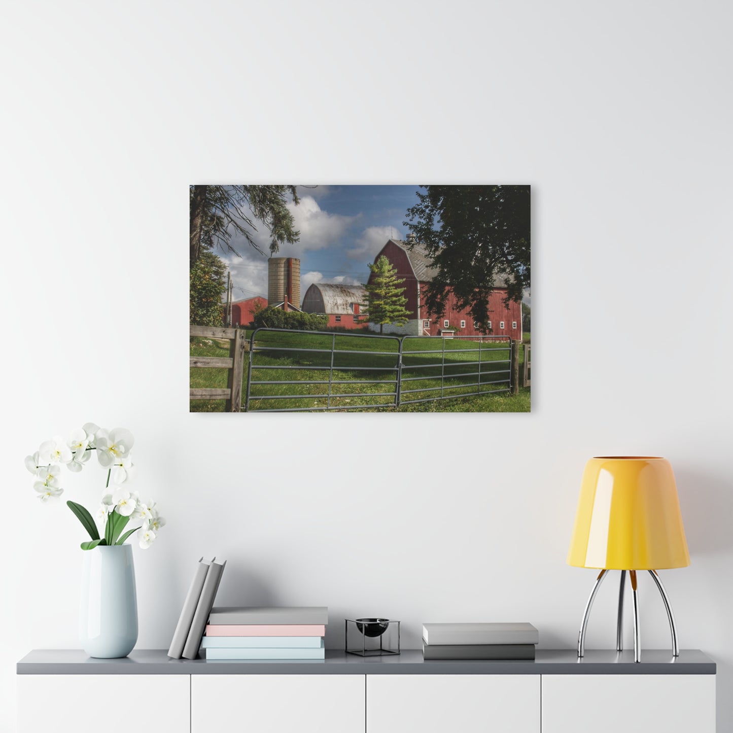U R There Photography Hough Road Reds and Silo I Rustic Farmhouse Acrylic Wall Print
