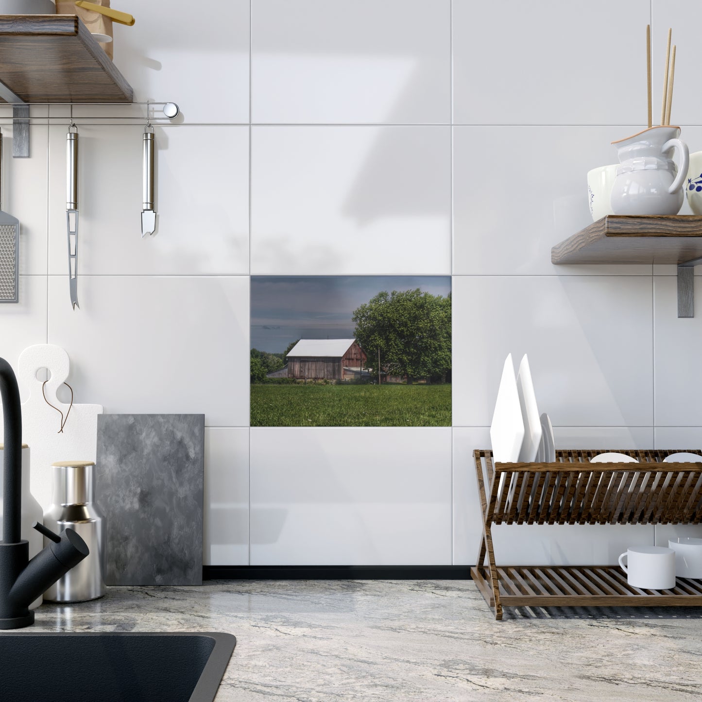 U R There Photography Castle Road Cow Barn III Rustic Farmhouse Decorative Ceramic Tile