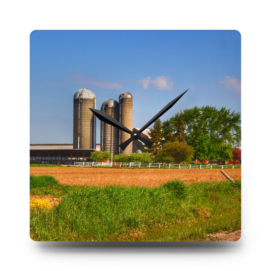 Leslie Road Hidden Rustic Farmhouse Acrylic Analog Wall Clock 10.75'' × 10.75'' (Square)
