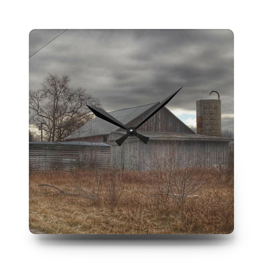 U R There Photography Church Road Grey I Rustic Farmhouse Acrylic Analog Wall Clock 10.75'' × 10.75'' (Square)