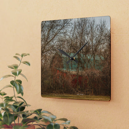 U R There Photography Bray Road Hidden Barnyard Red III Rustic Farmhouse Acrylic Analog Wall Clock
