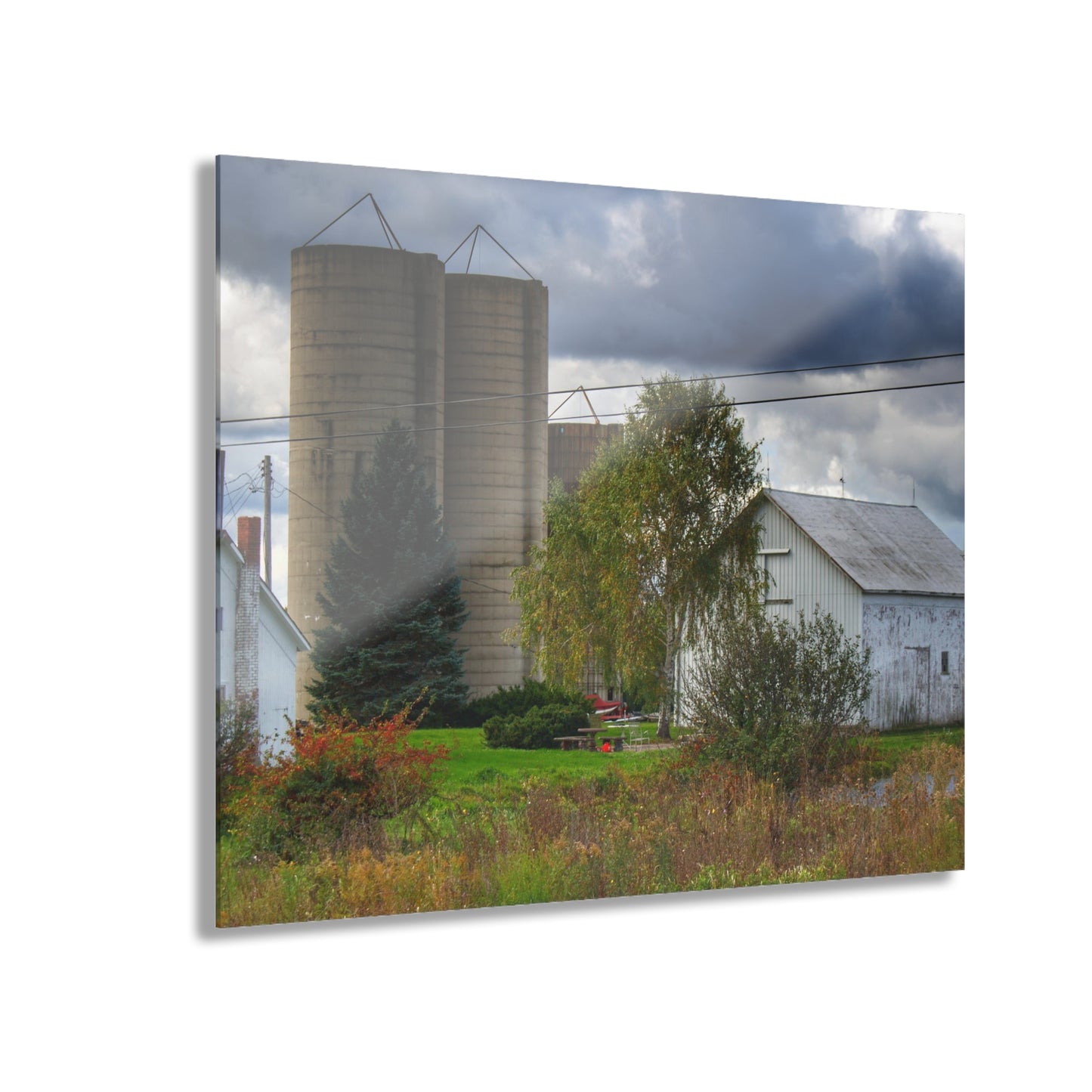 U R There Photography Baldwin White and Silos Rustic Farmhouse Acrylic Wall Print