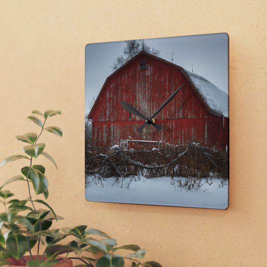 U R There Photography Hadley Road Barn at the Bend Rustic Farmhouse Acrylic Analog Wall Clock