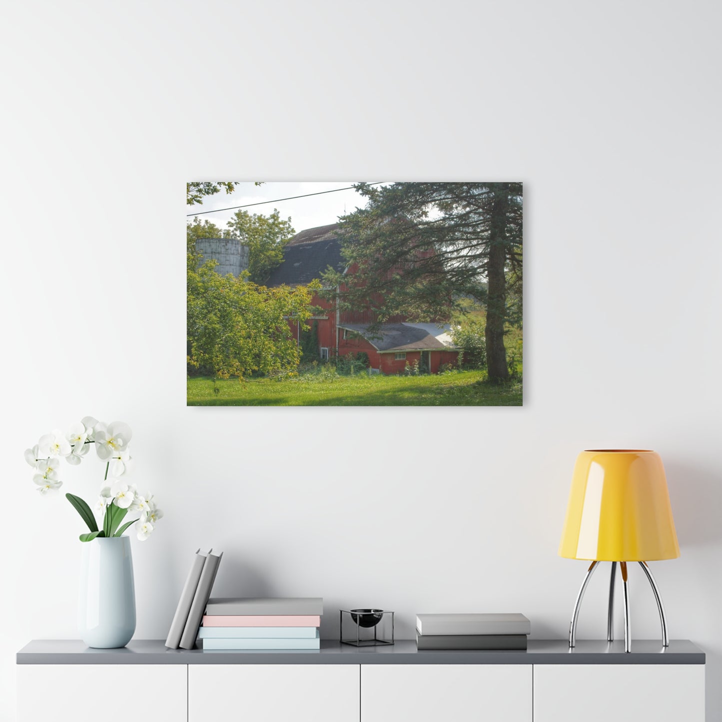 U R There Photography Grey Road Red Rustic Farmhouse Acrylic Wall Print