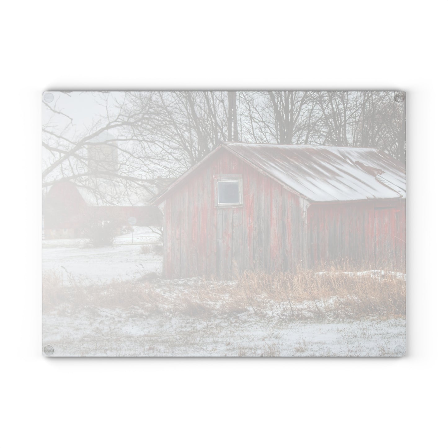 U R There Photography Frenchline Road Red Shack and Barn Rustic Farmhouse Tempered-Glass Cutting Board