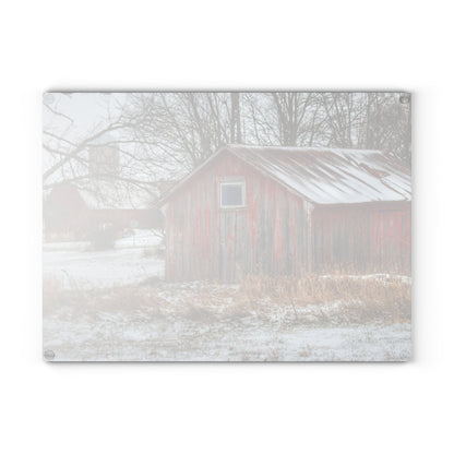 U R There Photography Frenchline Road Red Shack and Barn Rustic Farmhouse Tempered-Glass Cutting Board