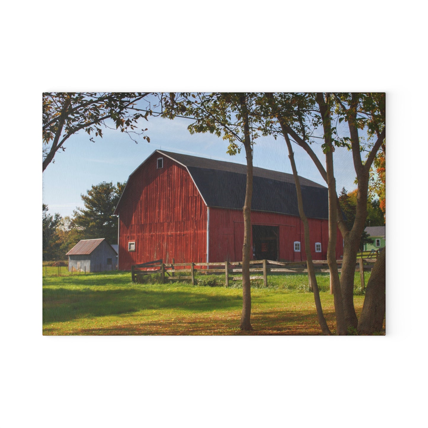 U R There Photography Hough Road Red II Rustic Farmhouse Tempered-Glass Cutting Board