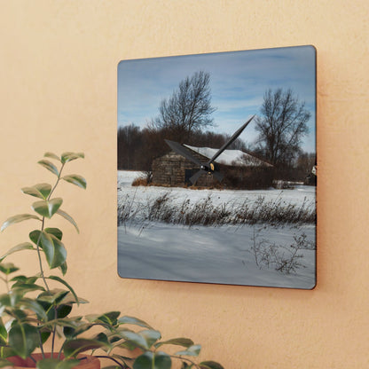 U R There Photography Frozen Grey Shack of Kingston Rustic Farmhouse Acrylic Analog Wall Clock