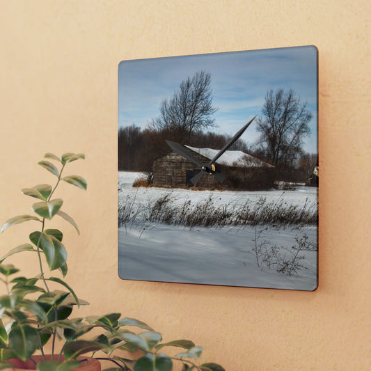 U R There Photography Frozen Grey Shack of Kingston Rustic Farmhouse Acrylic Analog Wall Clock