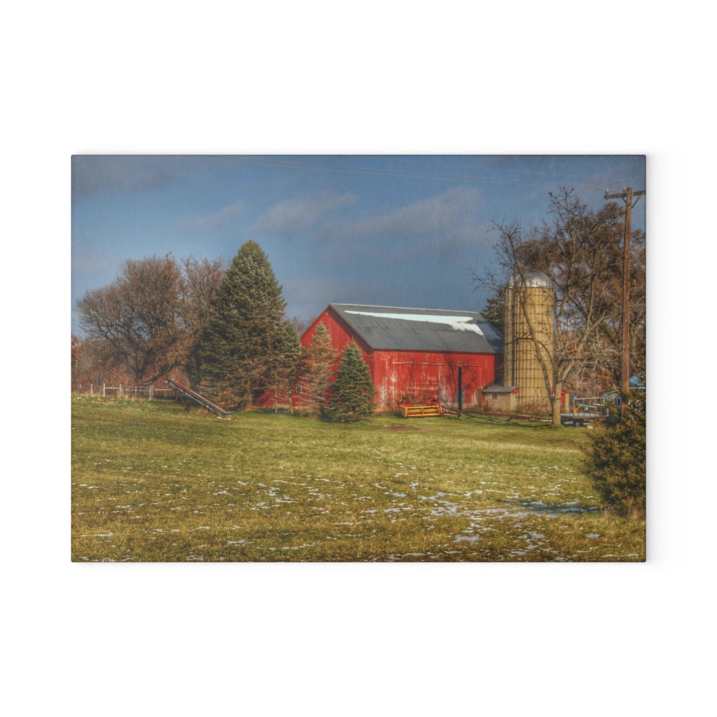 U R There Photography Columbiaville Road Red I Rustic Farmhouse Tempered-Glass Cutting Board