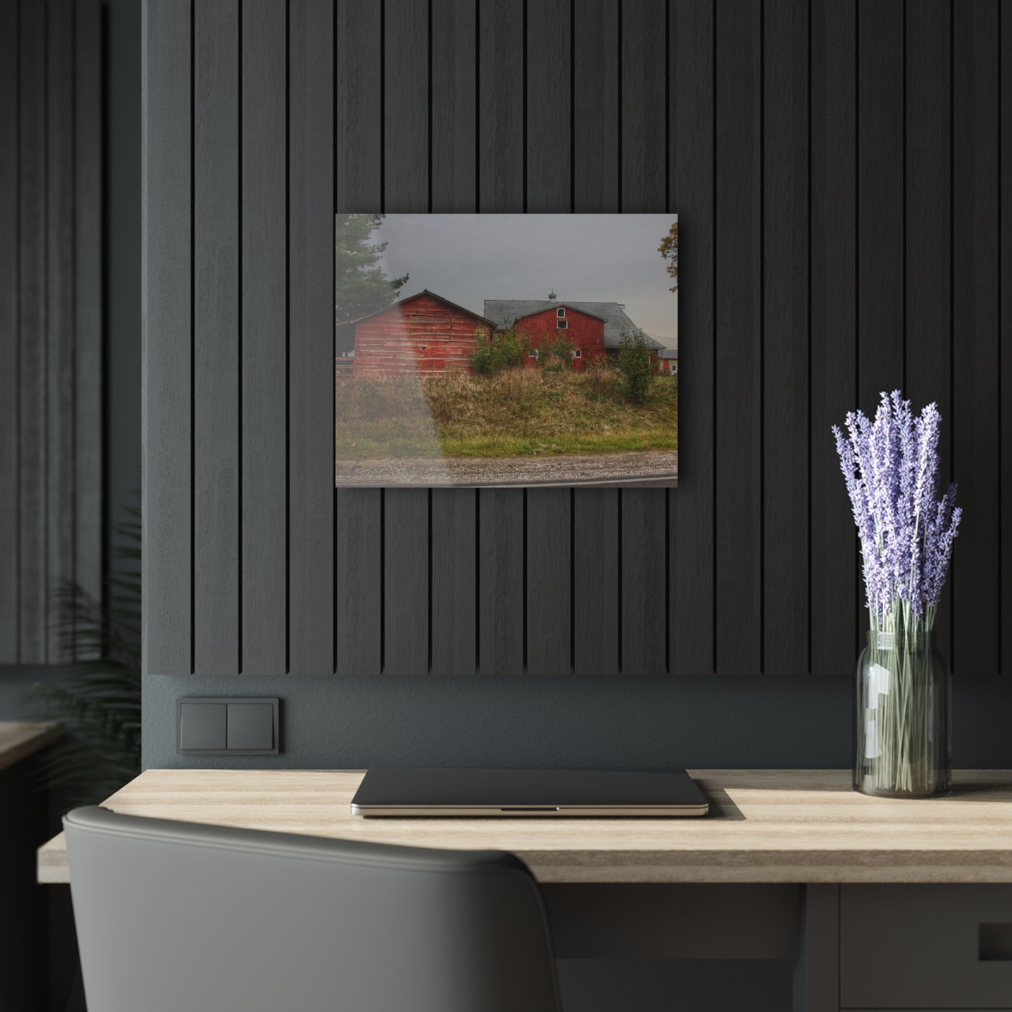 U R There Photography Goodrich Baldwin Road Reds I Rustic Farmhouse Acrylic Wall Print