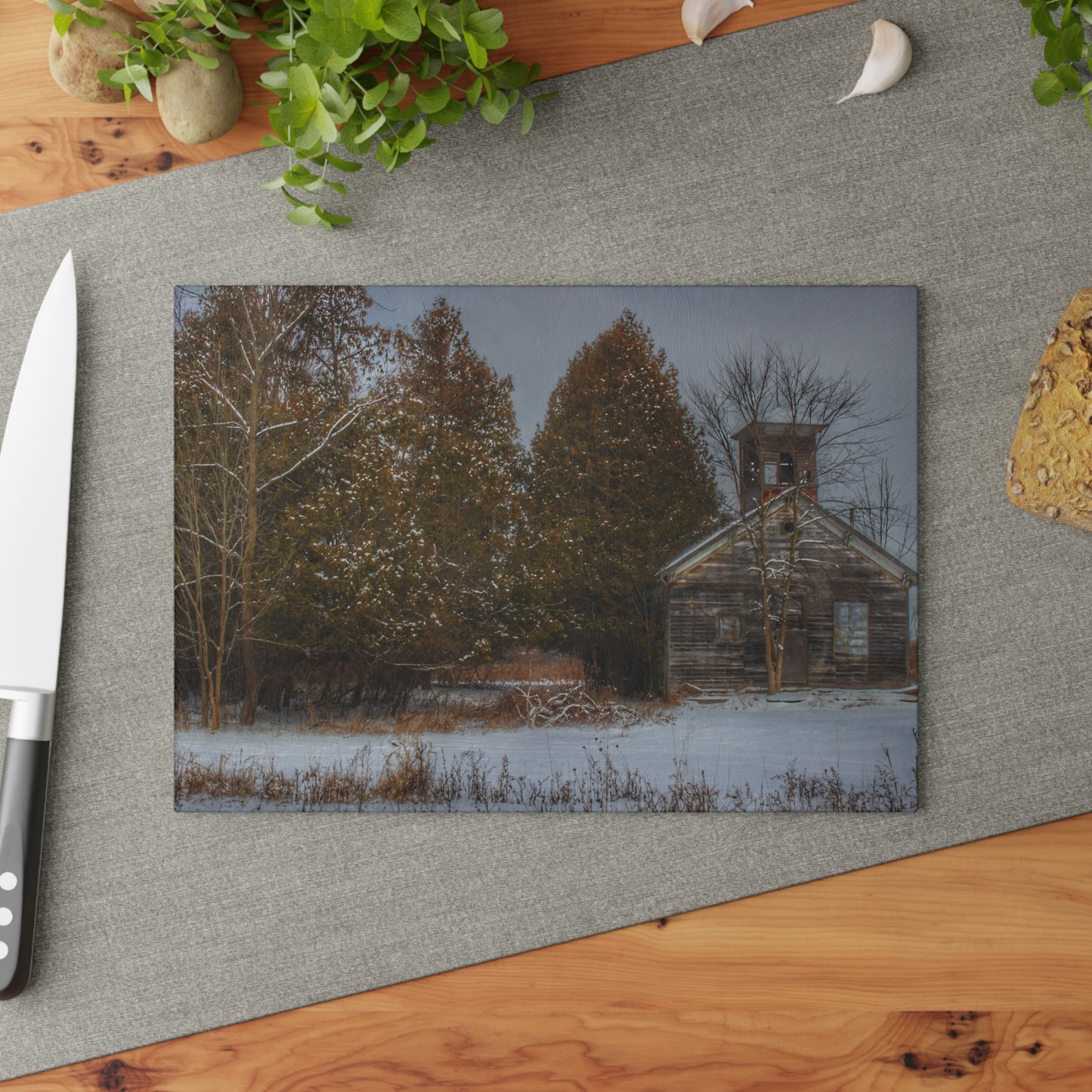 U R There Photography Vermilya Schoolhouse I Rustic Farmhouse Tempered-Glass Cutting Board