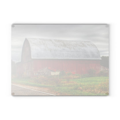 U R There Photography Valentine Road Red Saltbox Rustic Farmhouse Tempered-Glass Cutting Board