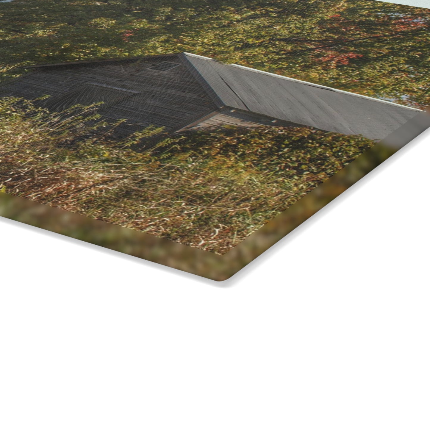 U R There Photography Barnes Road Hidden Red and Little Grey Rustic Farmhouse Tempered-Glass Cutting Board