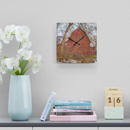 U R There Photography Holmes Road Red I Rustic Farmhouse Acrylic Analog Wall Clock