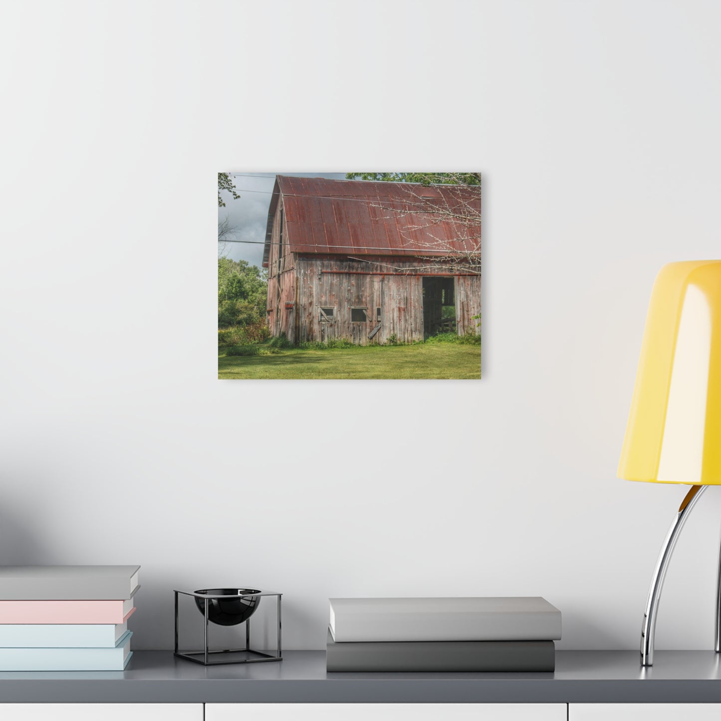 U R There Photography Columbiaville Roadside Grey and Rusted Rustic Farmhouse Acrylic Wall Print