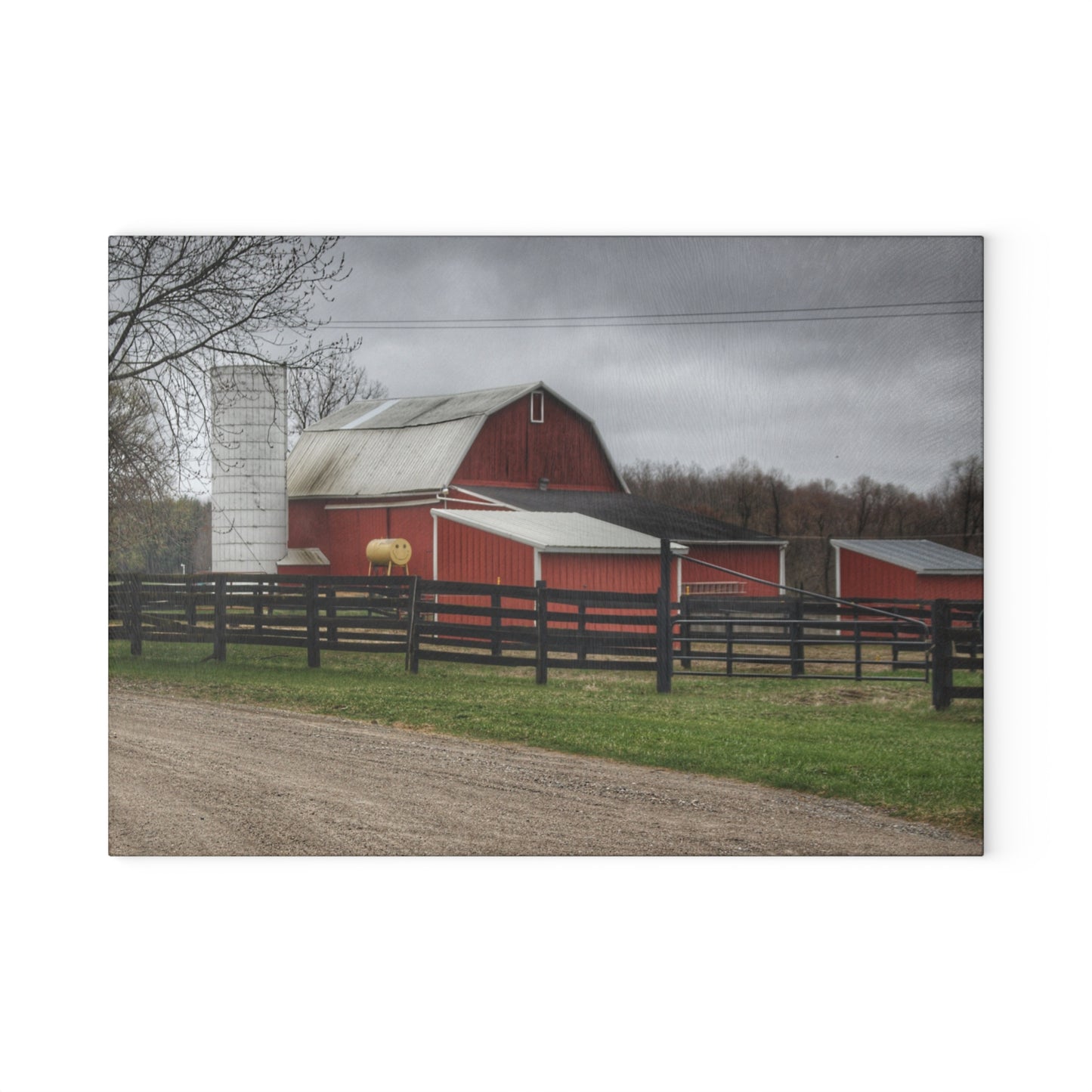 U R There Photography West Lake Road Happy Barn Rustic Farmhouse Tempered-Glass Cutting Board