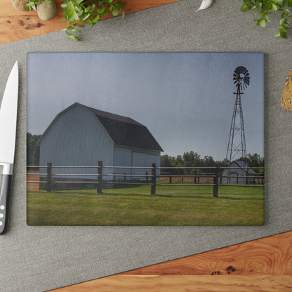 U R There Photography M-90 White and Windmill II Rustic Farmhouse Tempered-Glass Cutting Board