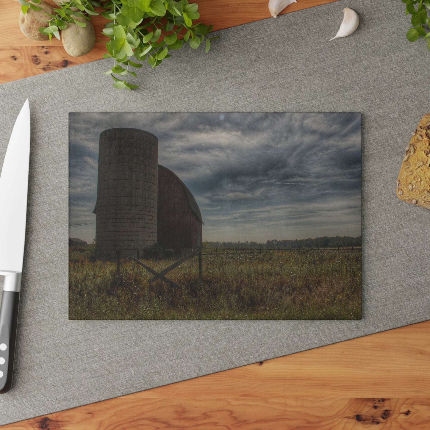 U R There Photography Mushroom Road Red I Rustic Farmhouse Tempered-Glass Cutting Board
