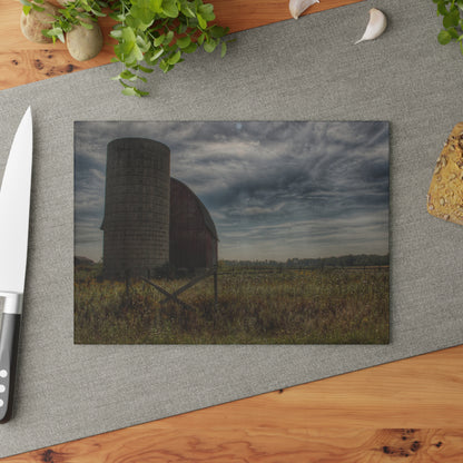 U R There Photography Mushroom Road Red I Rustic Farmhouse Tempered-Glass Cutting Board