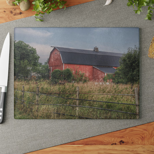 U R There Photography Snook Road Red Rustic Farmhouse Tempered-Glass Cutting Board