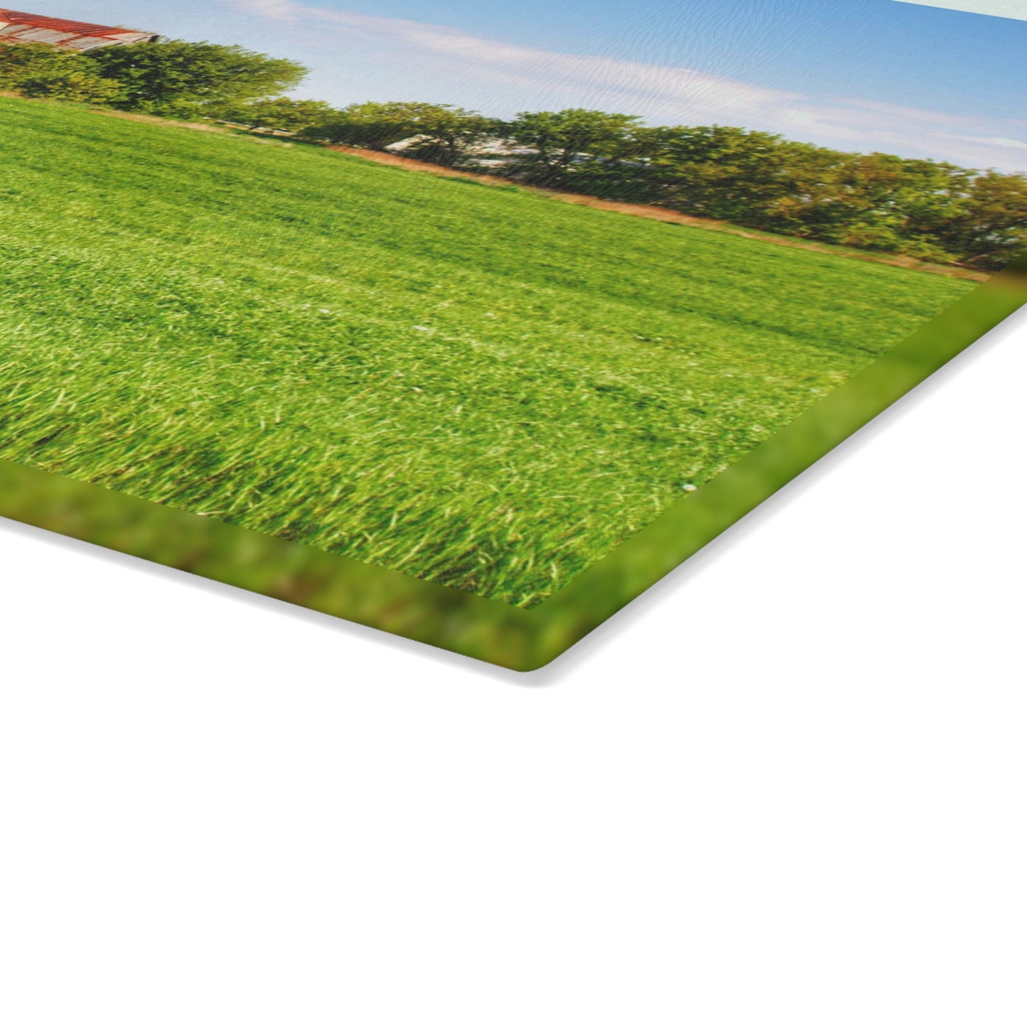 U R There Photography Deckerville Road Hidden Red Rustic Farmhouse Tempered-Glass Cutting Board