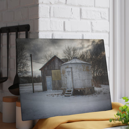 U R There Photography Vassar Silo and Shack Rustic Farmhouse Tempered-Glass Cutting Board