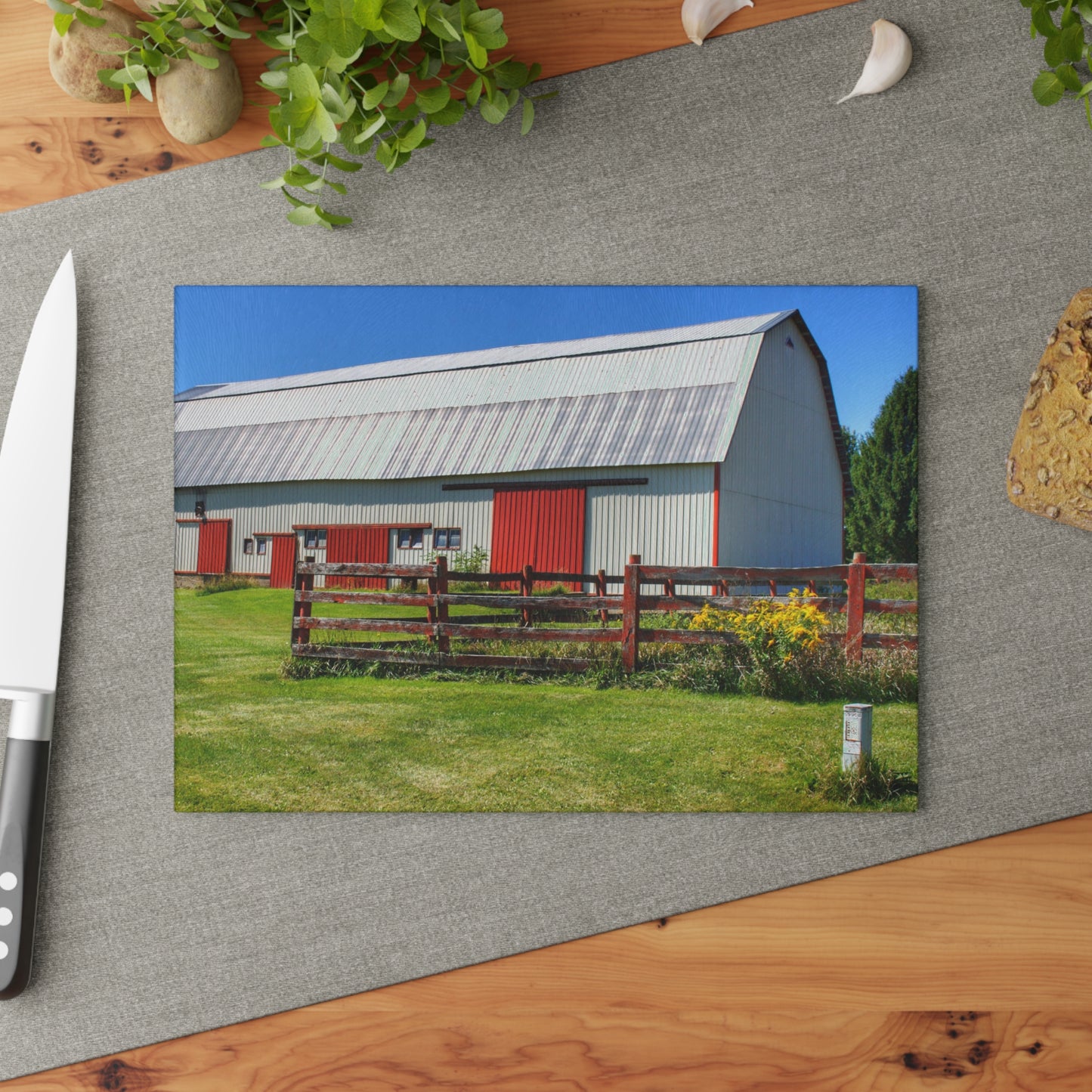 U R There Photography Bishop Road Beyond the Fence Rustic Farmhouse Tempered-Glass Cutting Board