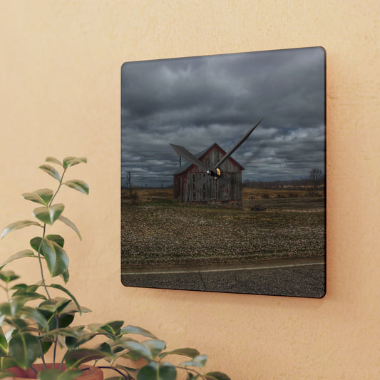 U R There Photography Barnes Road Little Red III Rustic Farmhouse Acrylic Analog Wall Clock