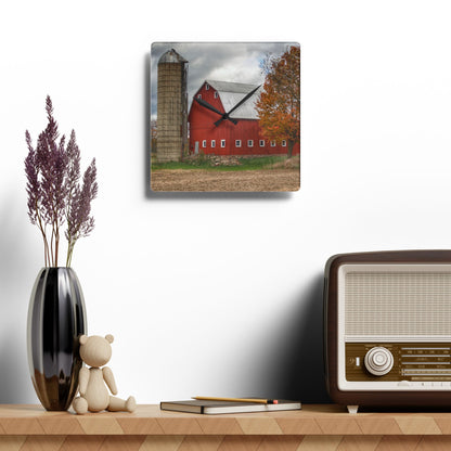 U R There Photography Brigham Road Red Rustic Farmhouse Acrylic Analog Wall Clock