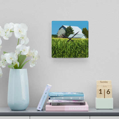 U R There Photography White Cornfield Barn Rustic Farmhouse Acrylic Analog Wall Clock