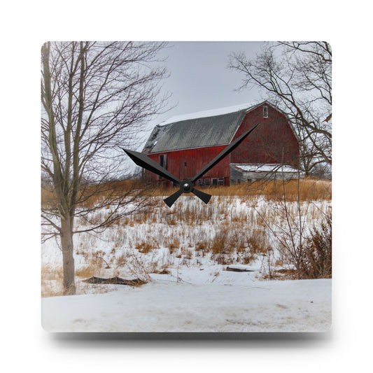Hadley Red II Rustic Farmhouse Acrylic Analog Wall Clock 10.75'' × 10.75'' (Square)