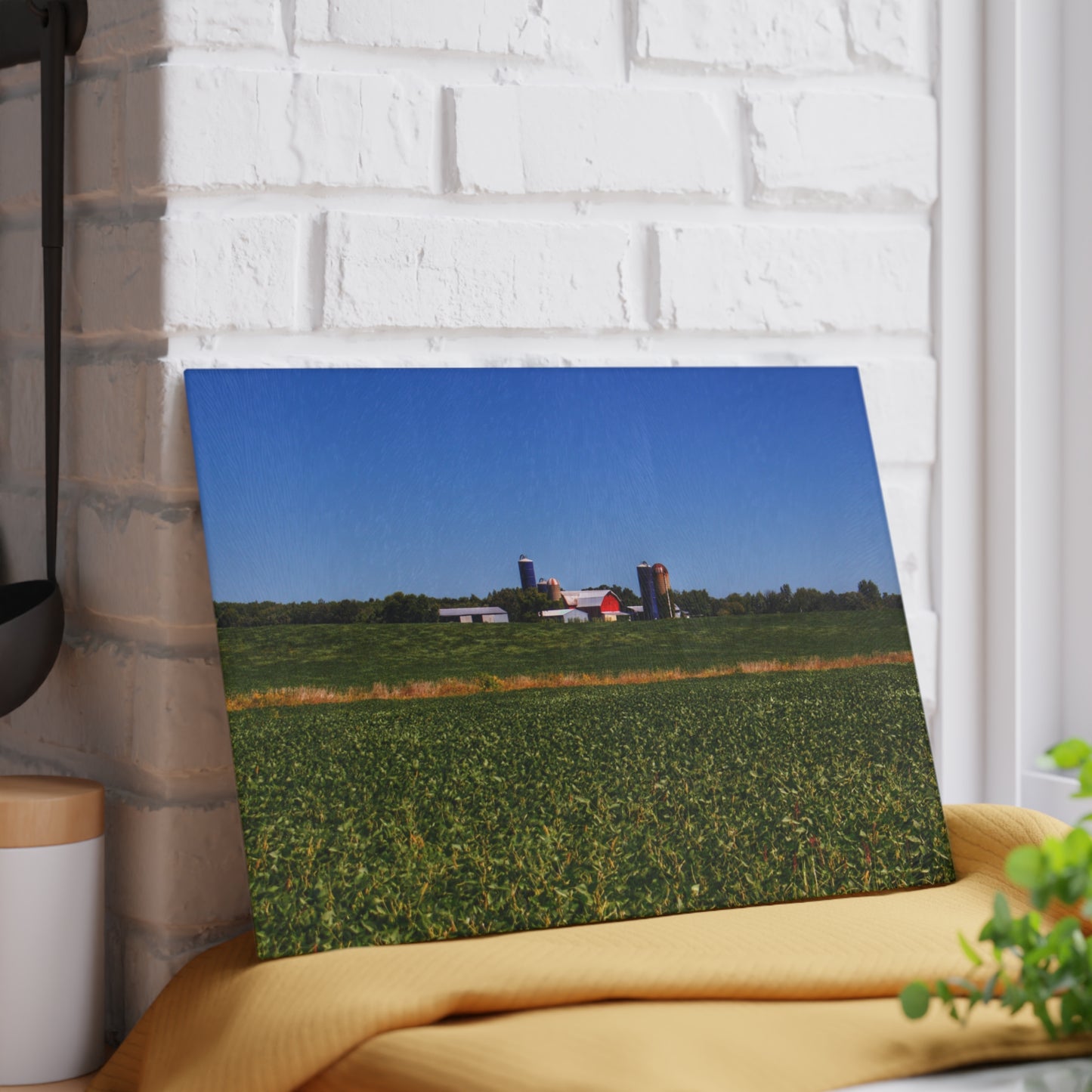 U R There Photography Otter Lake Road Farm Across the Field Rustic Farmhouse Tempered-Glass Cutting Board