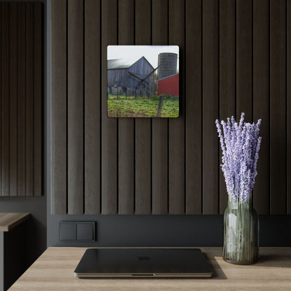U R There Photography Slattery Road Fieldstone Grey Rustic Farmhouse Acrylic Analog Wall Clock