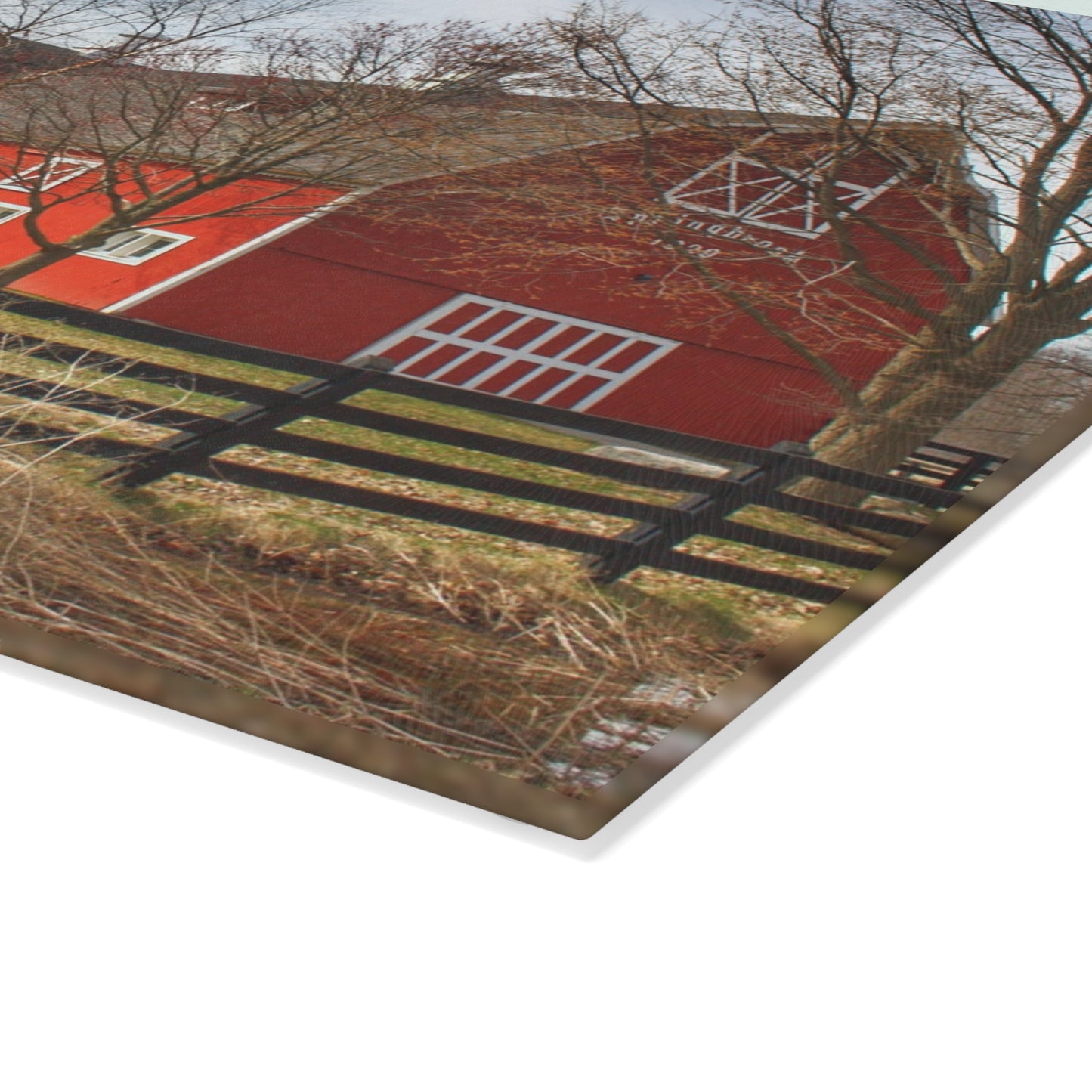 U R There Photography Thornville Road Red Rustic Farmhouse Tempered-Glass Cutting Board
