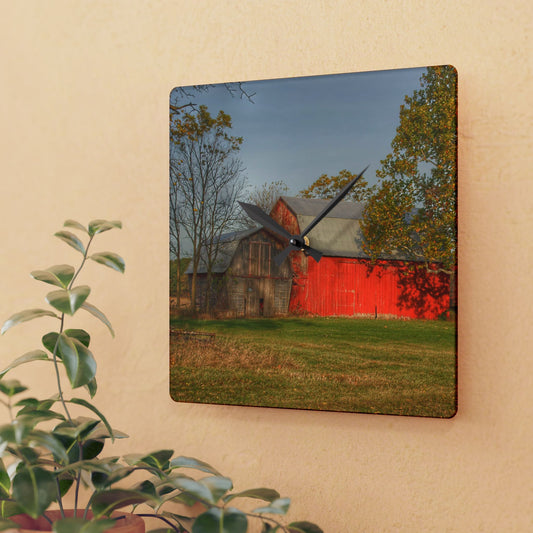 U R There Photography Barkley Road Red I Rustic Farmhouse Acrylic Analog Wall Clock